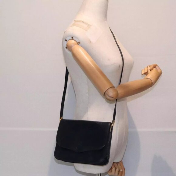 BALENCIAGA Shoulder Bag Leather Navy Gold Auth - Picture 1 of 16